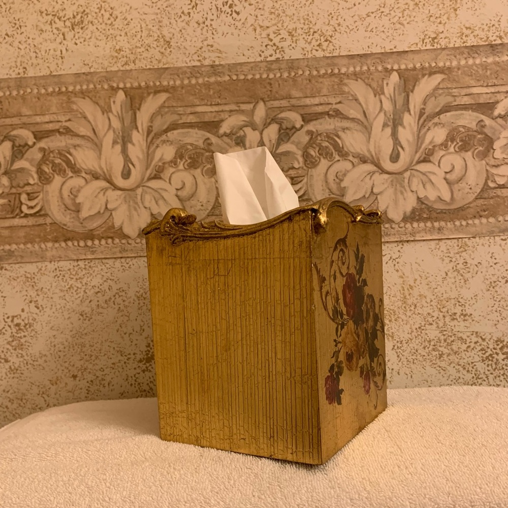 Vintage Gold Floral Decorative Tissue Box Cover - Picture 2 of 4